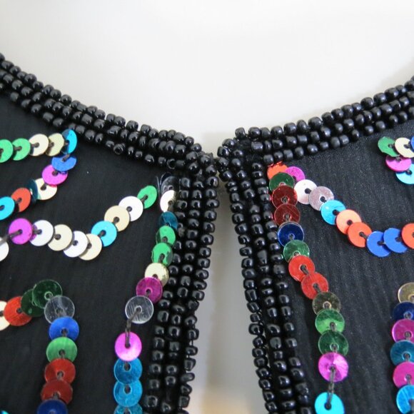 Papell Boutique Evening Black With Multicolored Sequin Jacket Evening Size XL - Picture 6 of 10